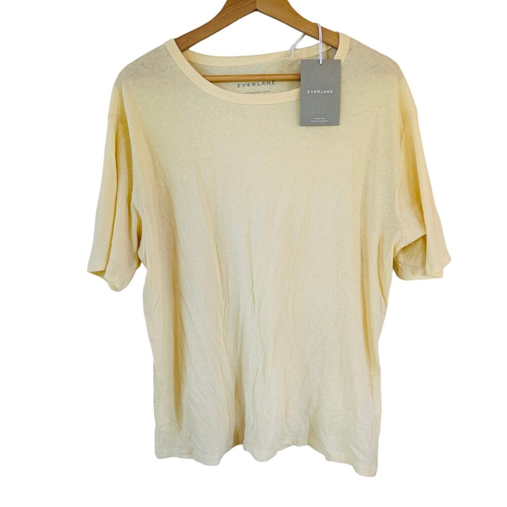 NWT Everlane size L pale yellow soft cotton oversized crew neck tee short sleeve